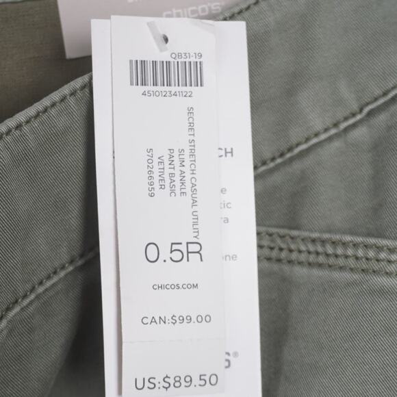 New Chicos Utility 6 Pants Green Olive Army Utility Slim Ankle Petite - Picture 3 of 7